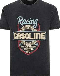 Bigdude Acid Wash Gasoline Print T-Shirt Washed Black Tall