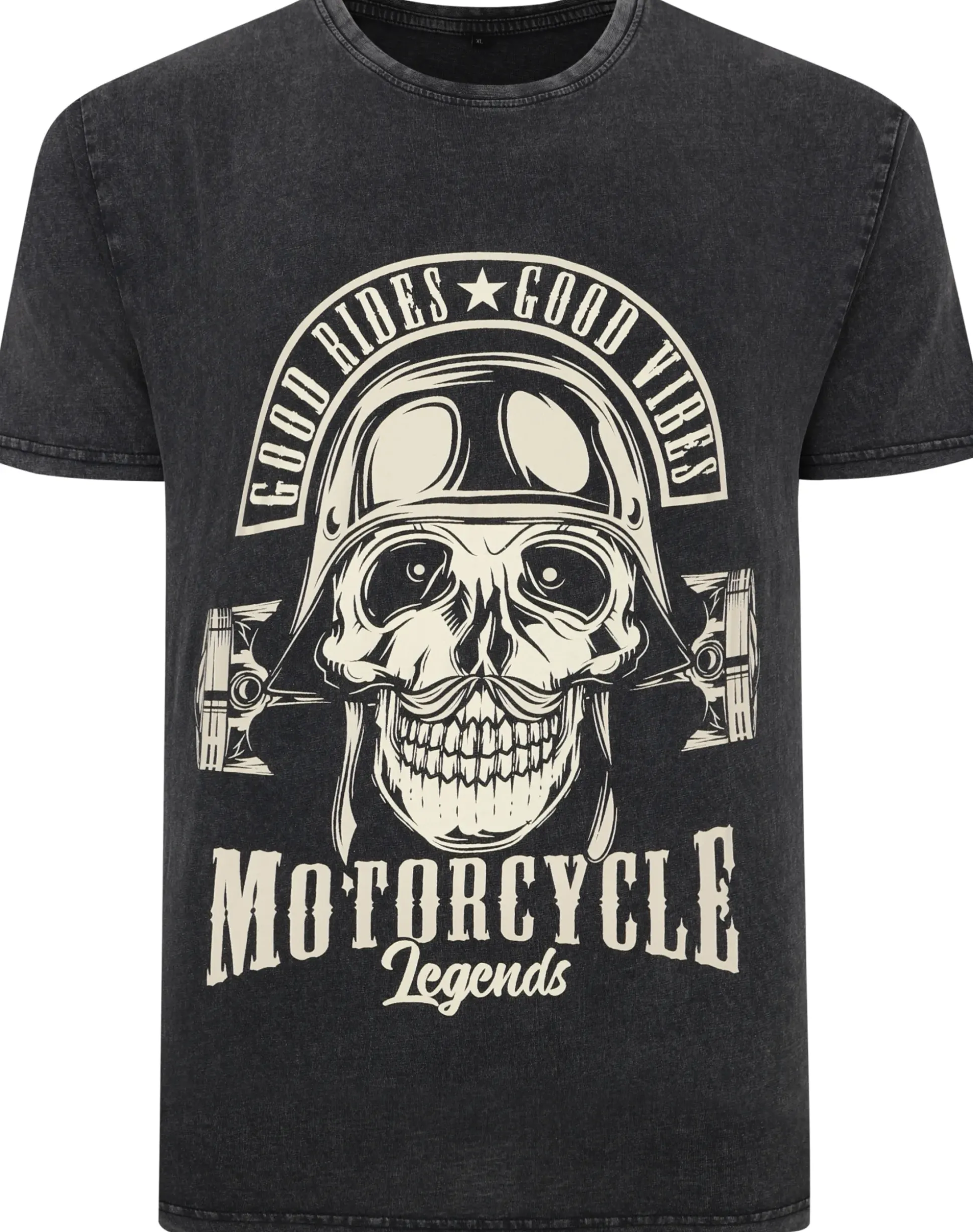Bigdude Acid Wash Skull Print T-Shirt Washed Black Tall