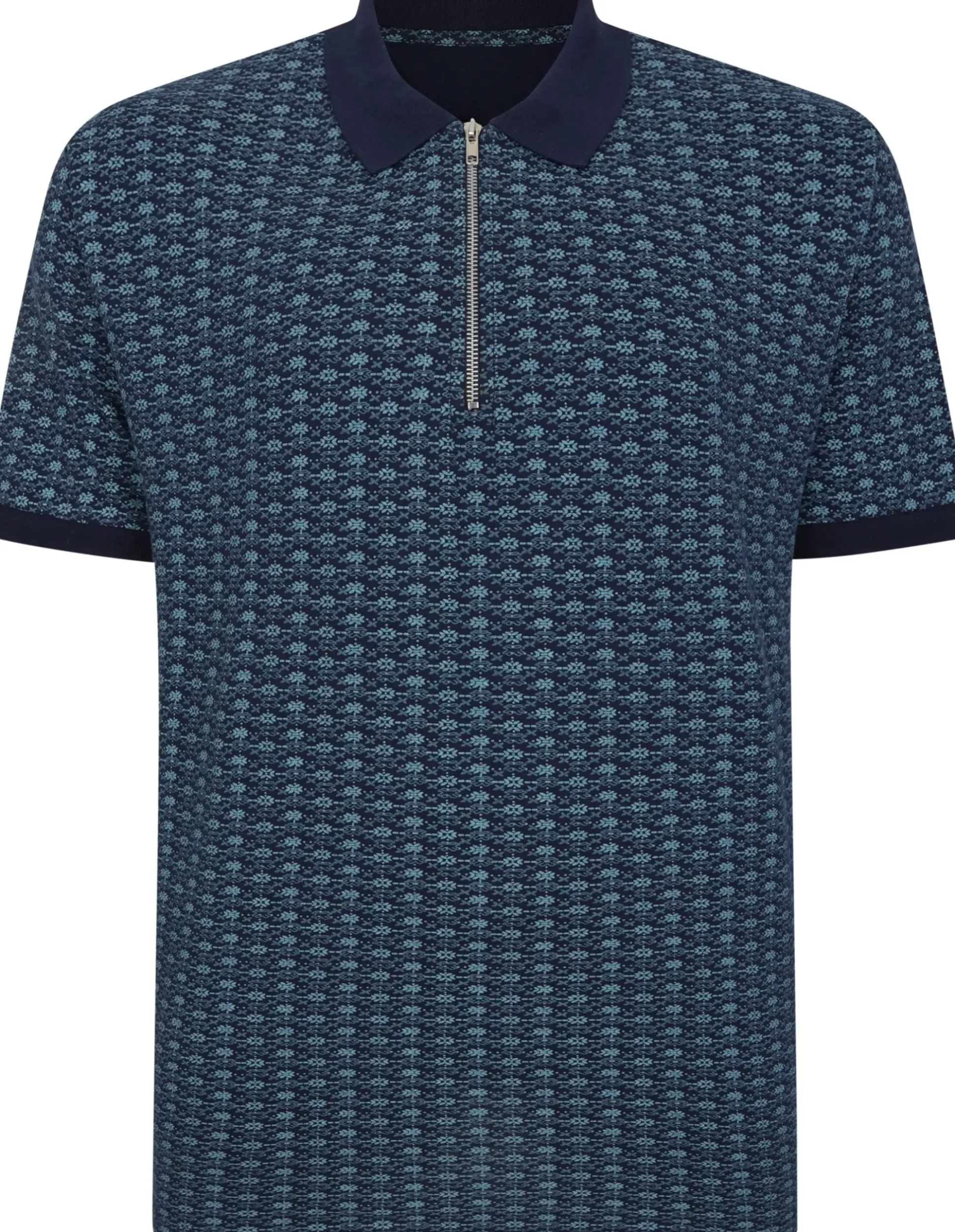 Bigdude AOP Geometric Zipped Polo Navy