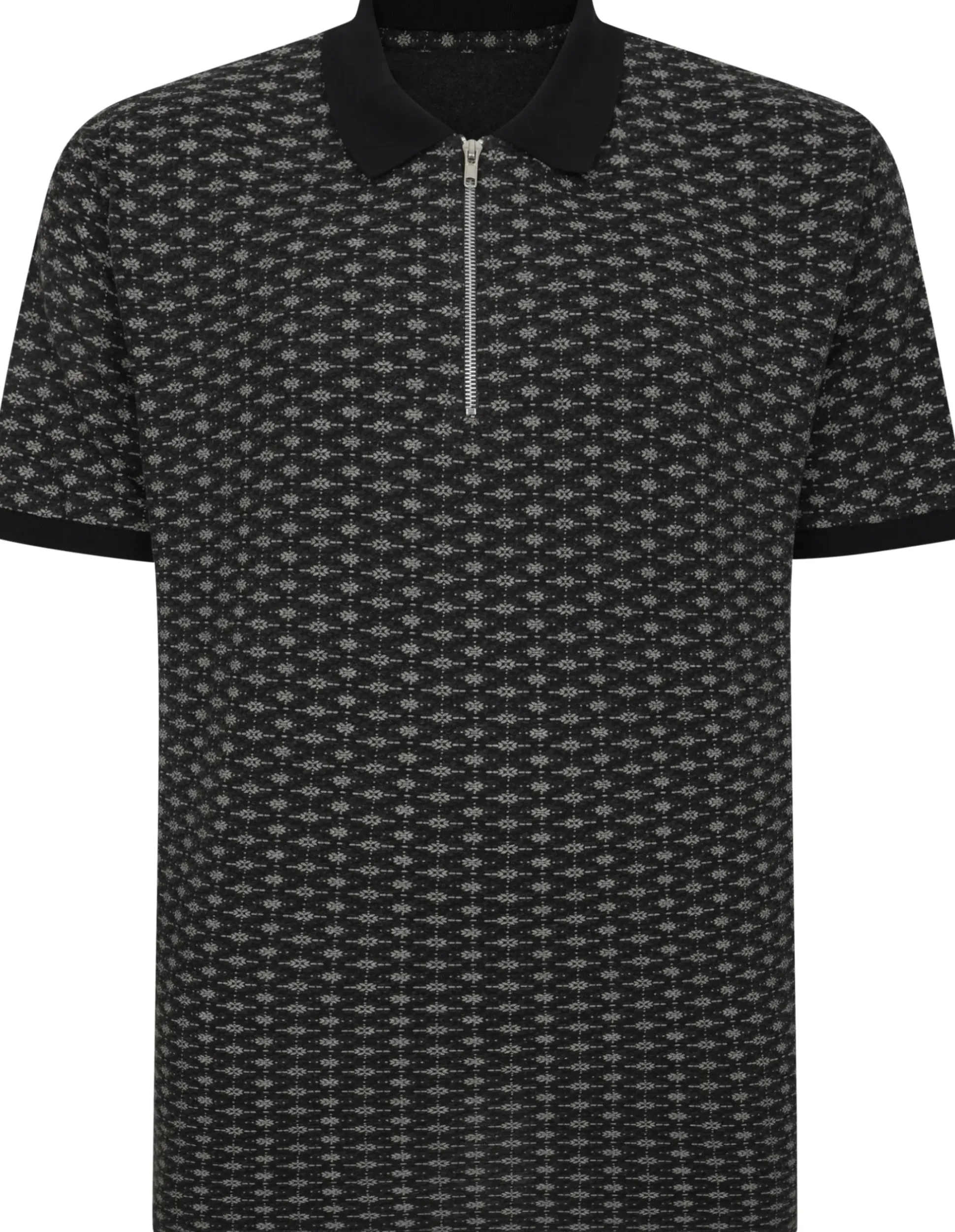 Bigdude AOP Geometric Zipped Polo Charcoal Tall