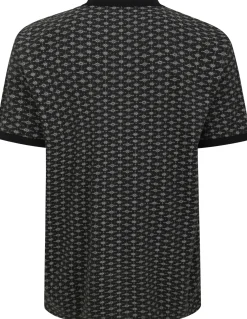 Bigdude AOP Geometric Zipped Polo Charcoal Tall