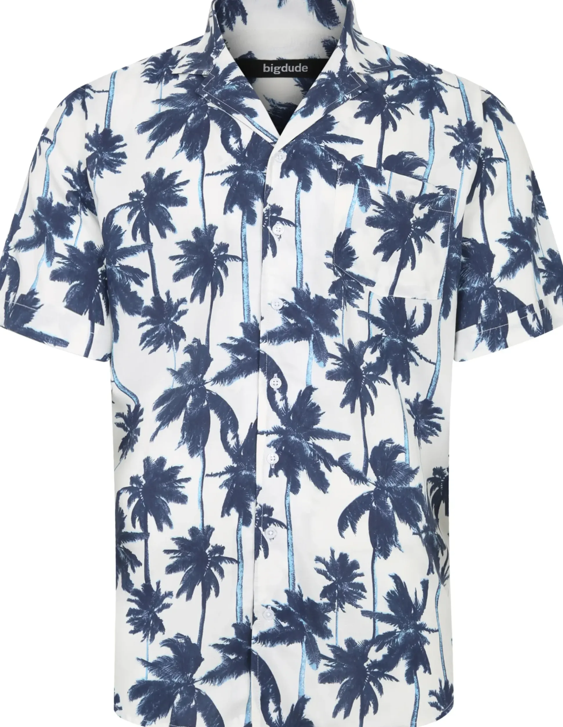 Bigdude Blue Palms Viscose Relaxed Collar Shirt White