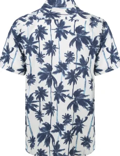 Bigdude Blue Palms Viscose Relaxed Collar Shirt White