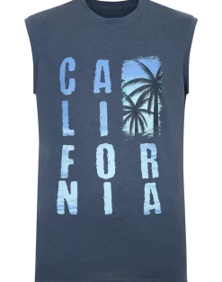 Bigdude California Print Sleeveless T-Shirt Dark Denim