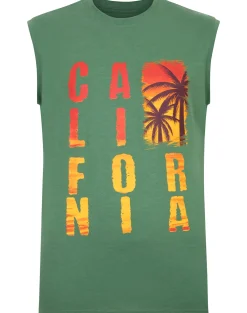 Bigdude California Print Sleeveless T-Shirt Deep Green