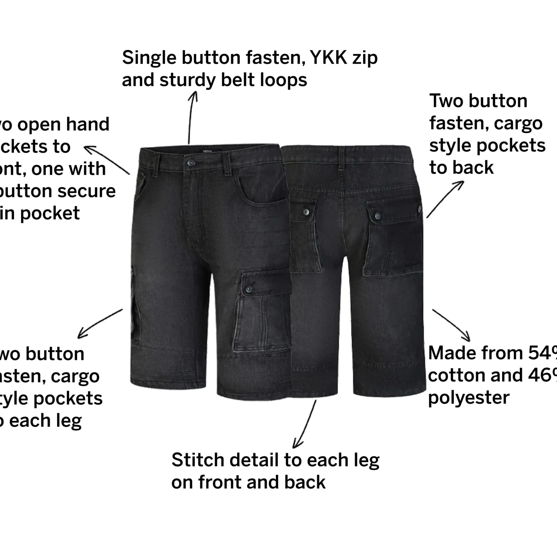 Bigdude Cargo Denim Shorts Black