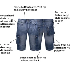 Bigdude Cargo Denim Shorts Mid Wash