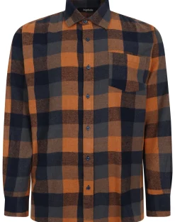 Bigdude Checked Flannel Long Sleeve Shirt Orange/Navy