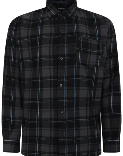 Bigdude Checked Flannel Long Sleeve Shirt Charcoal/Blue Tall