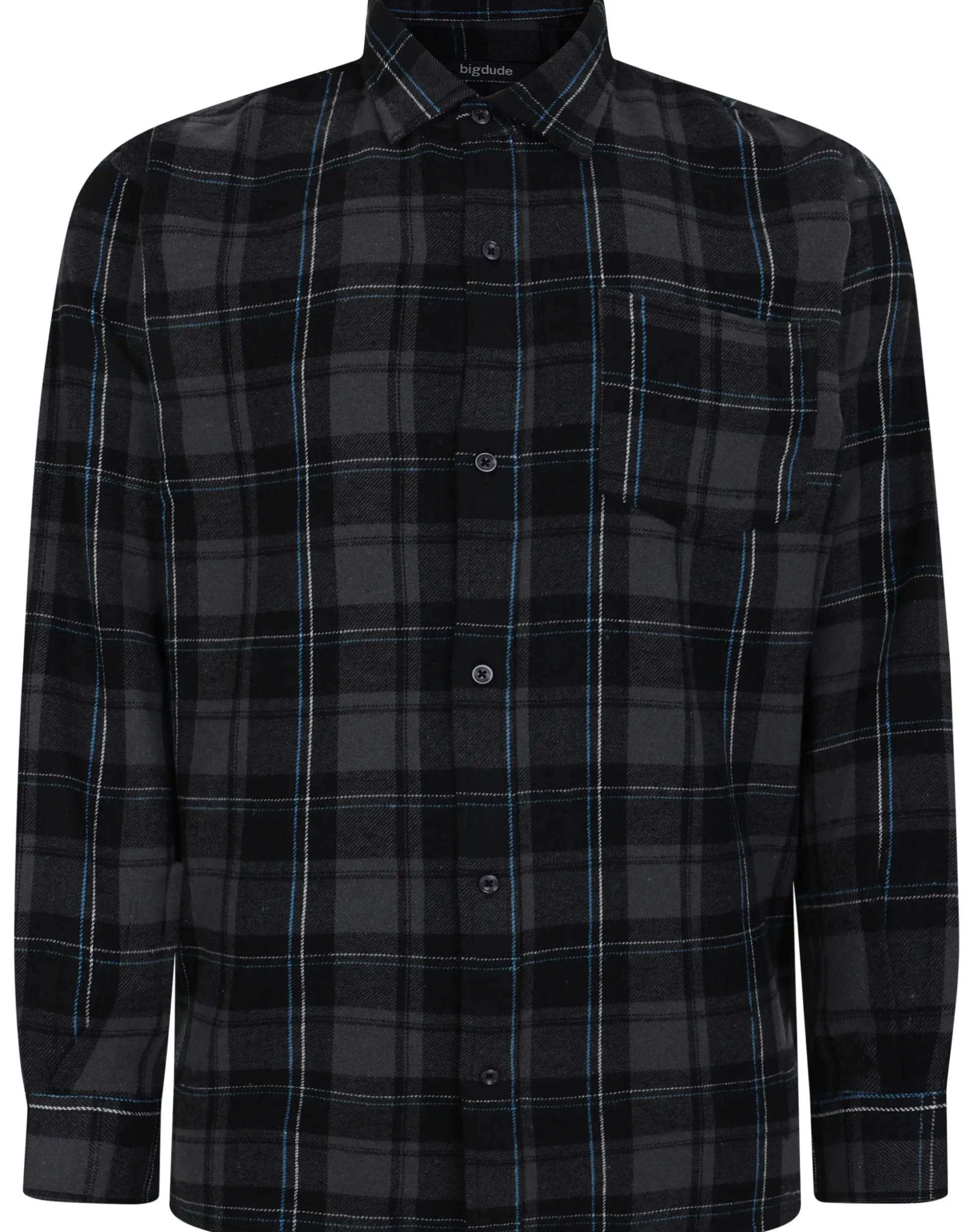 Bigdude Checked Flannel Long Sleeve Shirt Charcoal/Blue Tall