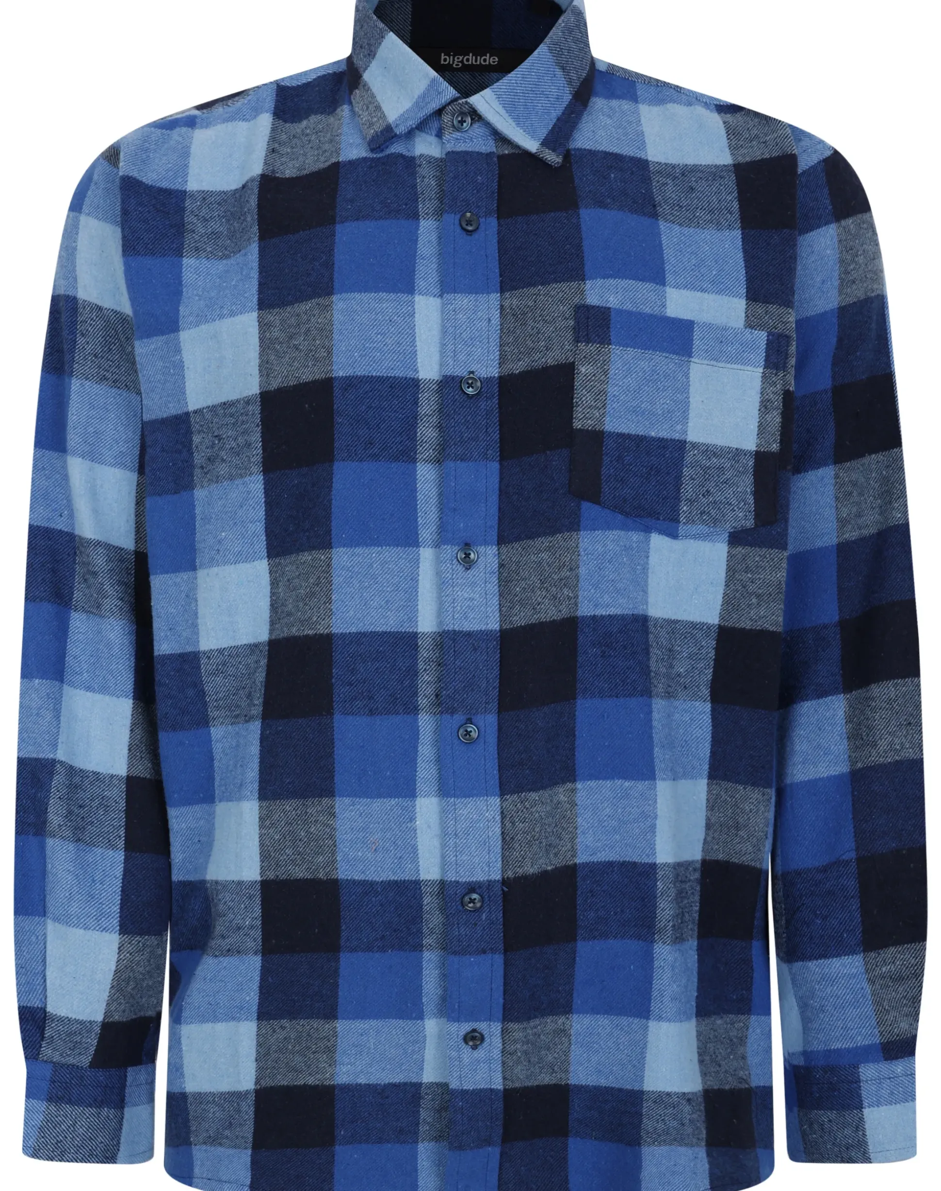 Bigdude Checked Flannel Long Sleeve Shirt Blue/Navy Tall
