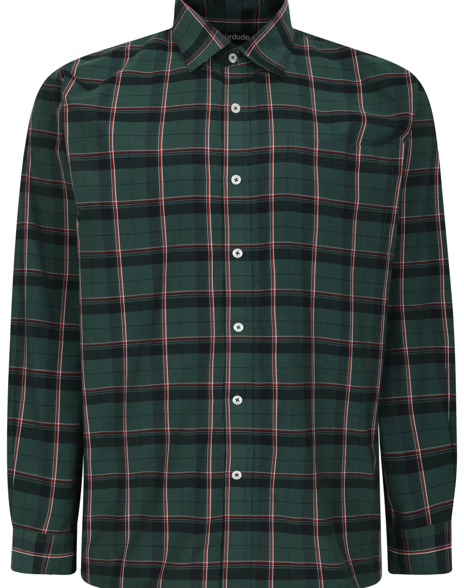 Bigdude Checked Poplin Long Sleeve Shirt Green/Red
