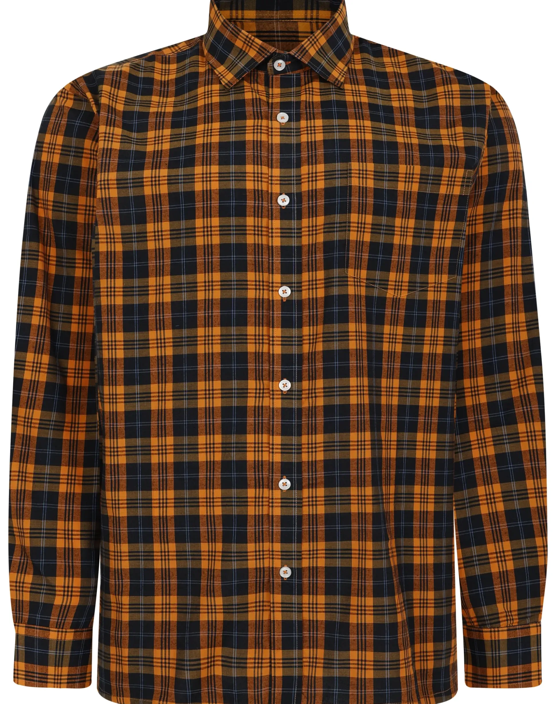 Bigdude Checked Poplin Long Sleeve Shirt Orange/Black