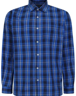 Bigdude Checked Poplin Long Sleeve Shirt Blue/Navy Tall