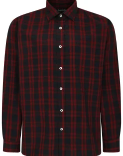 Bigdude Checked Poplin Long Sleeve Shirt Red Space Cherry/Navy Tall