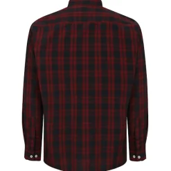 Bigdude Checked Poplin Long Sleeve Shirt Red Space Cherry/Navy Tall
