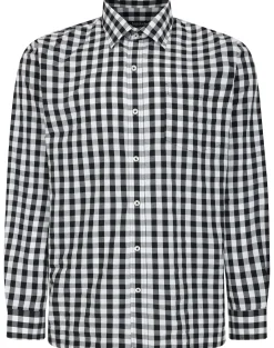 Bigdude Checked Poplin Long Sleeve Shirt Black/White Tall