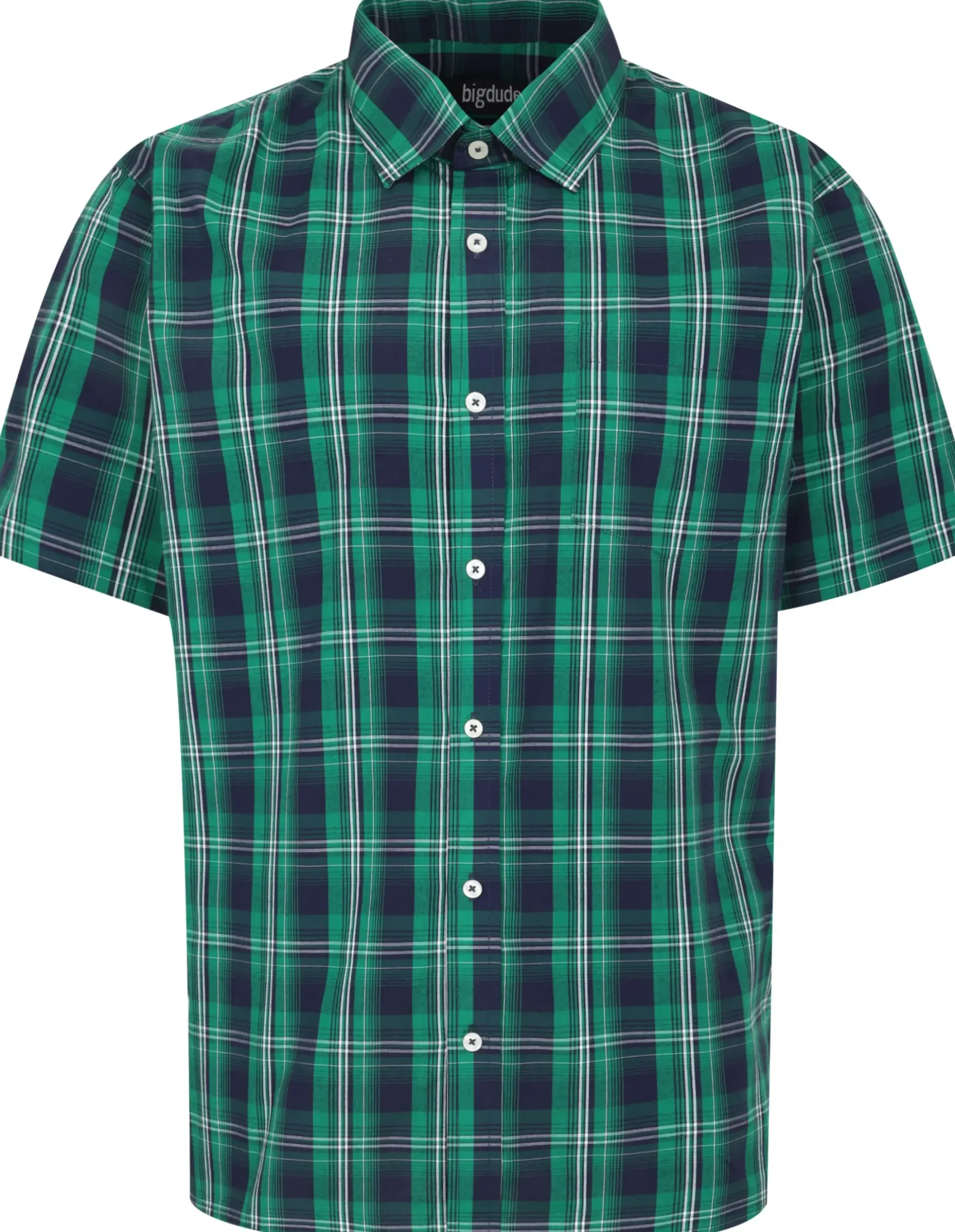 Bigdude Checked Poplin Short Sleeve Shirt Green/Navy Tall