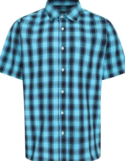 Bigdude Checked Poplin Short Sleeve Shirt Turquoise/Black