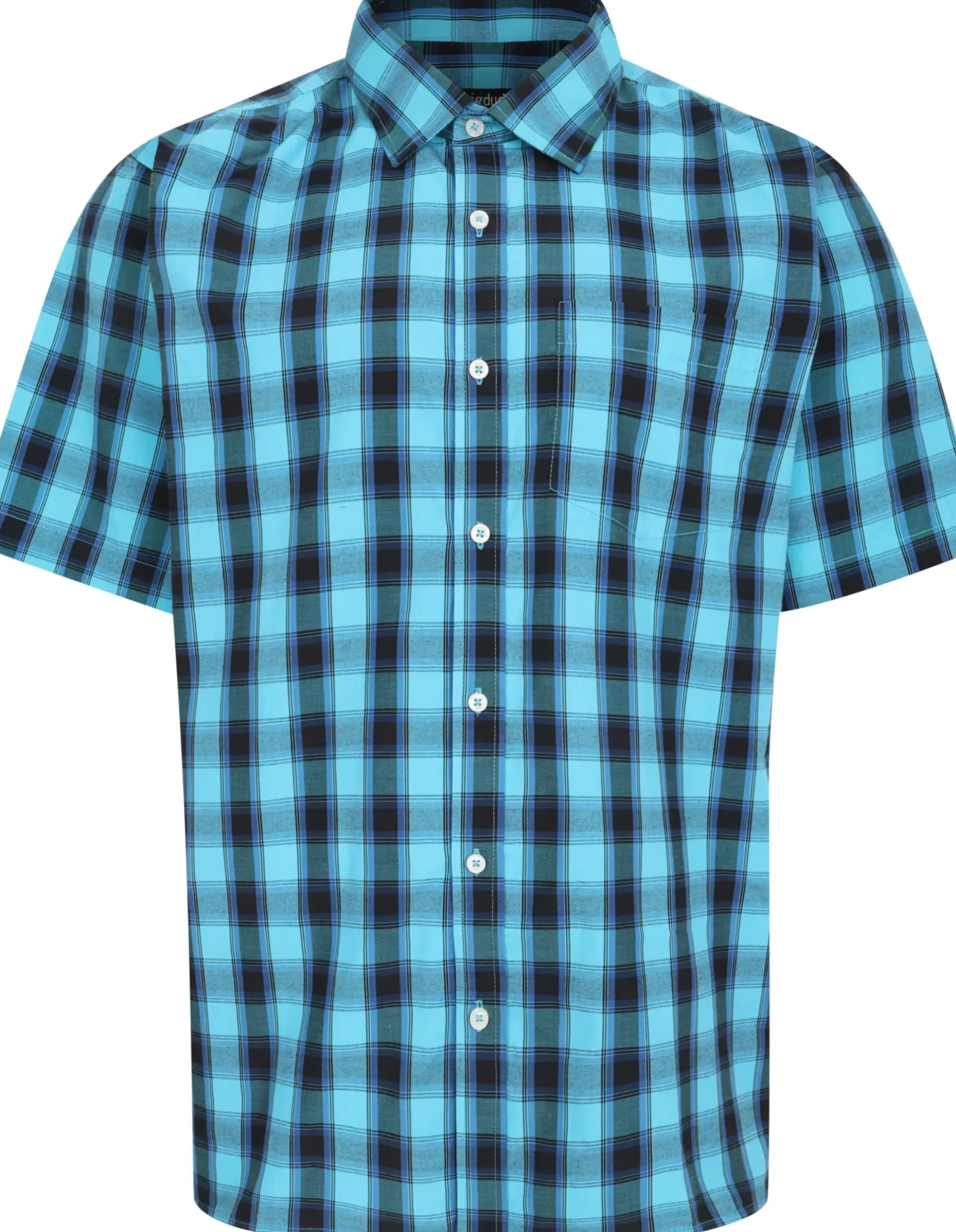Bigdude Checked Poplin Short Sleeve Shirt Turquoise/Black