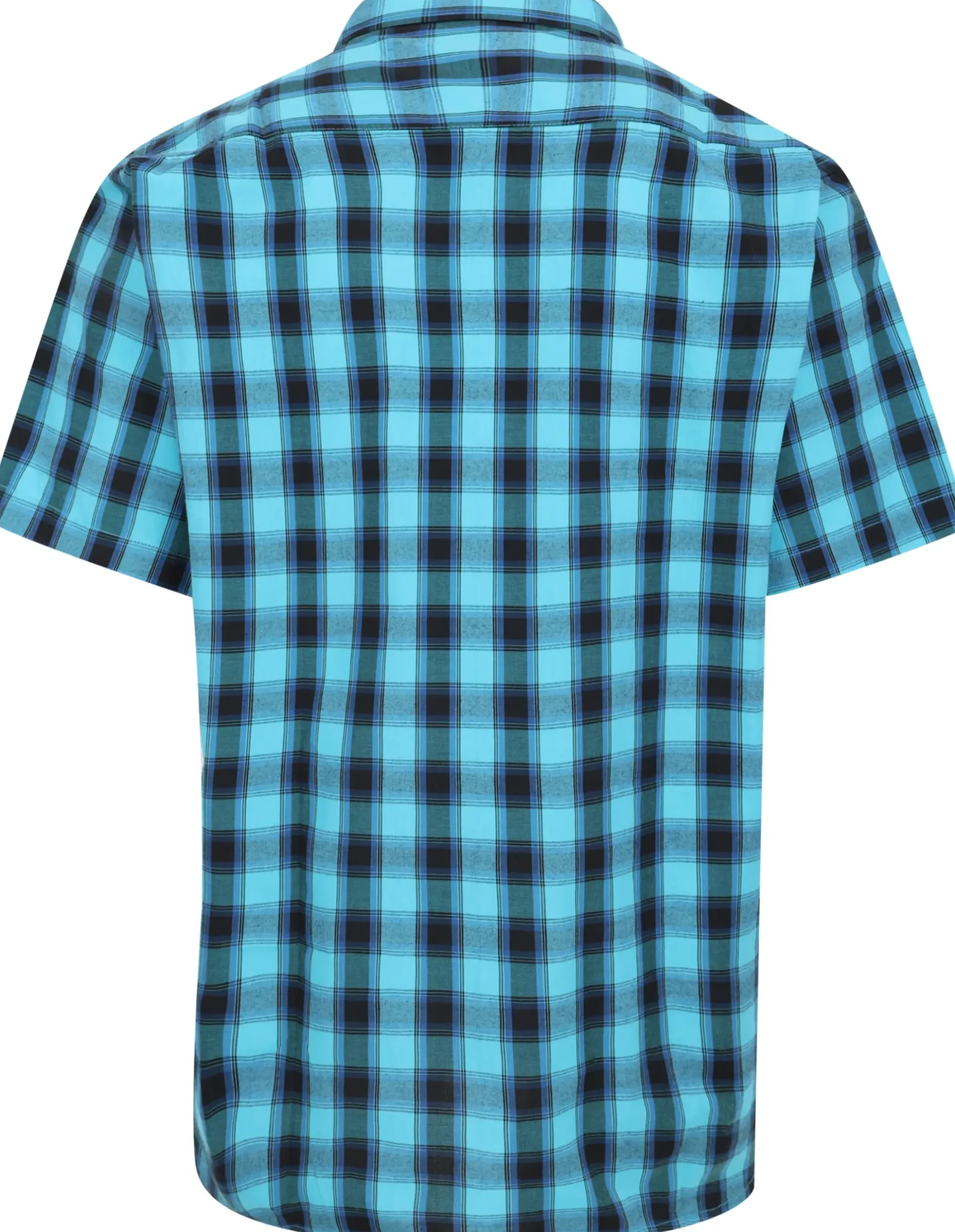 Bigdude Checked Poplin Short Sleeve Shirt Turquoise/Black