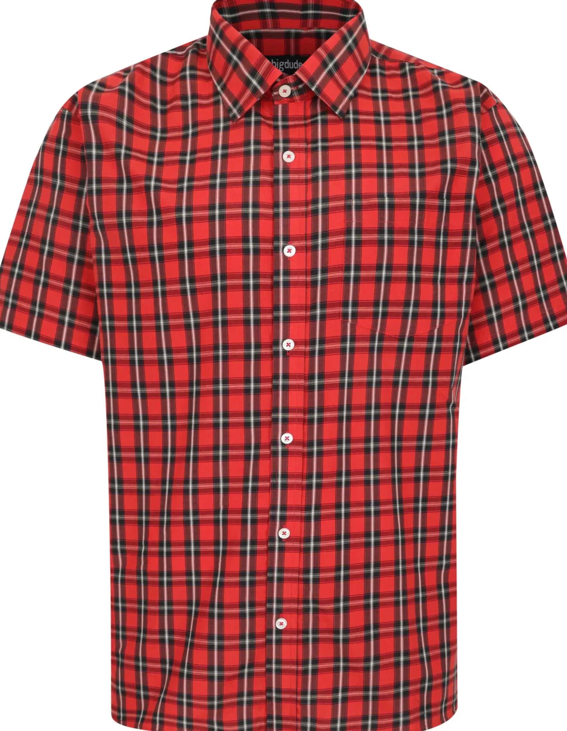Bigdude Checked Poplin Short Sleeve Shirt Pepper Red/Black Tall