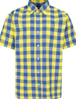 Bigdude Checked Poplin Short Sleeve Shirt Yellow/Blue Tall