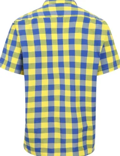 Bigdude Checked Poplin Short Sleeve Shirt Yellow/Blue Tall