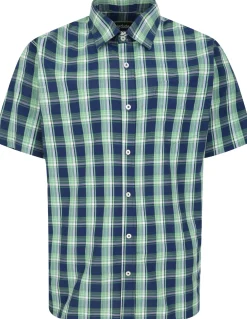 Bigdude Checked Poplin Short Sleeve Shirt Light Green/Navy Tall