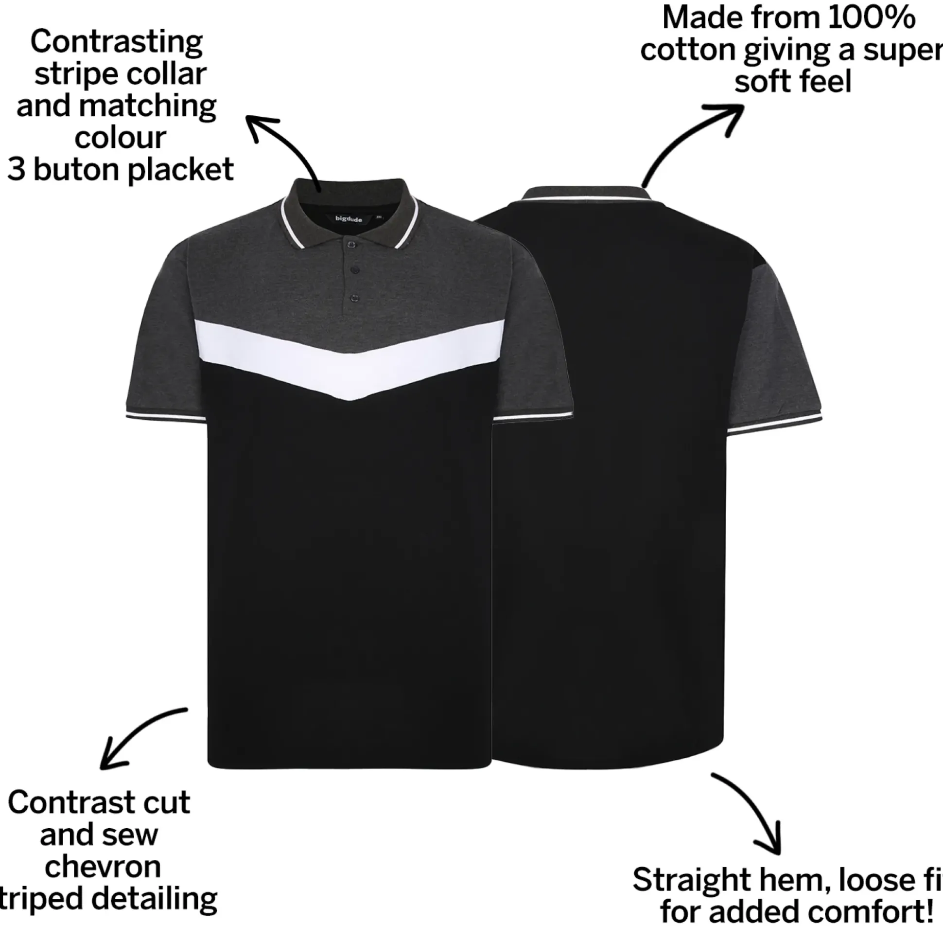Bigdude Chevron Polo Shirt Black/Charcoal