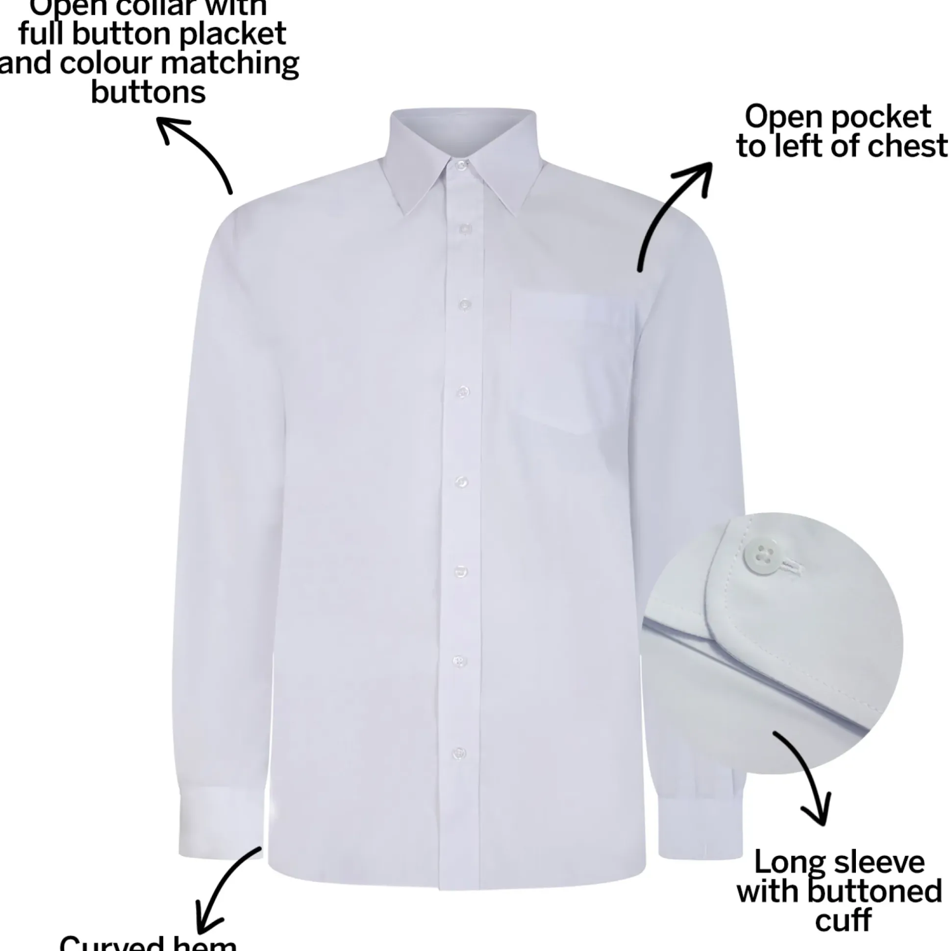 Bigdude Classic Long Sleeve Poplin Shirt White Tall
