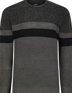 Bigdude Colour Block Knitted Jumper Charcoal Marl