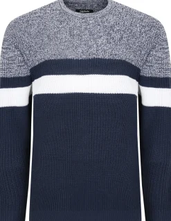 Bigdude Colour Block Knitted Jumper Tall Navy