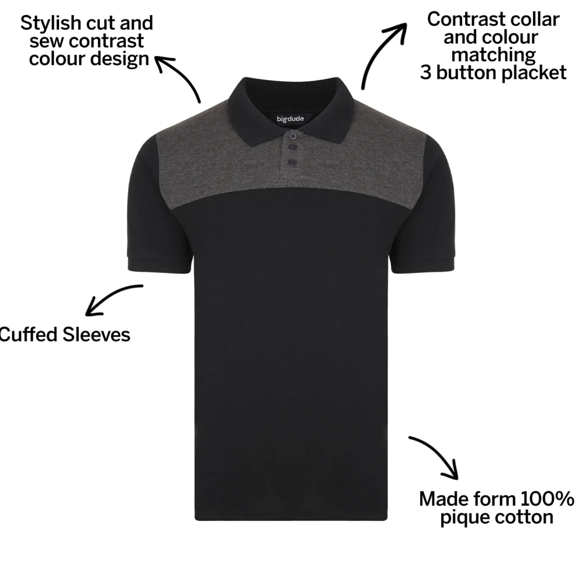 Bigdude Colour Block Polo Shirt Black