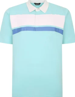 Bigdude Contrast Collar Striped Polo Shirt Turquoise