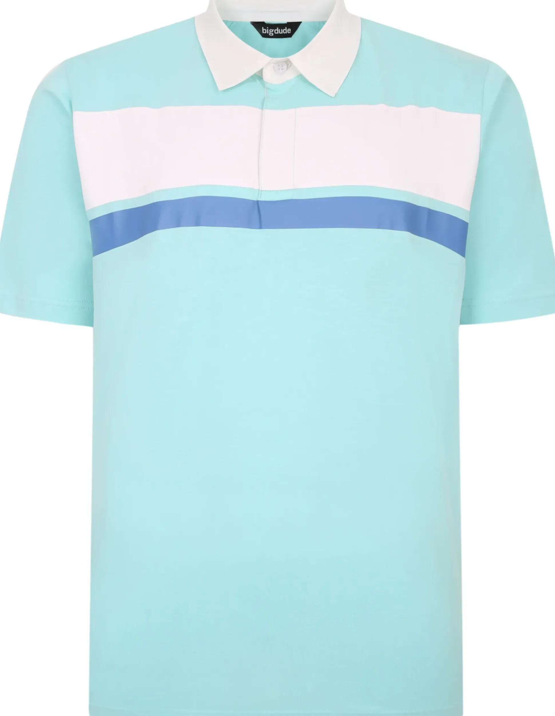 Bigdude Contrast Collar Striped Polo Shirt Turquoise