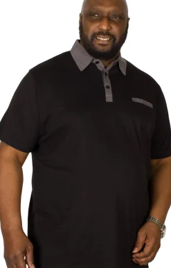 Bigdude Contrast Jersey Polo Shirt Black