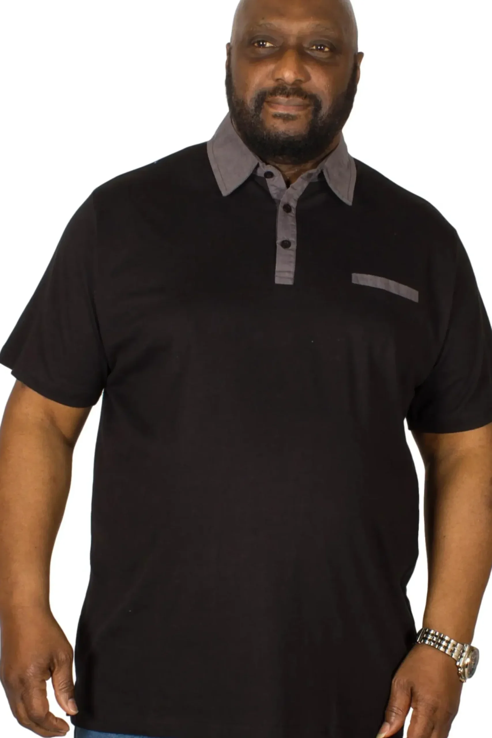 Bigdude Contrast Jersey Polo Shirt Black
