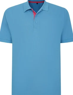 Bigdude Contrast Placket Polo Shirt Bright Blue Tall