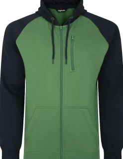 Bigdude Contrast Raglan Full Zip Hoody Deep Green