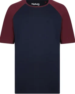 Bigdude Contrast Raglan Sleeve T-Shirt Navy/Burgundy