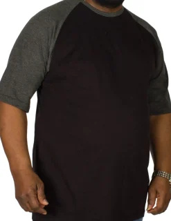 Bigdude Contrast Raglan Sleeve T-Shirt Black/Charcoal Tall