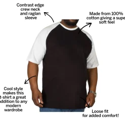 Bigdude Contrast Raglan Sleeve T-Shirt Black/White Tall