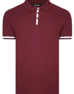 Bigdude Contrast Stripe Placket With Tipped Cuff Polo Shirt Burgundy