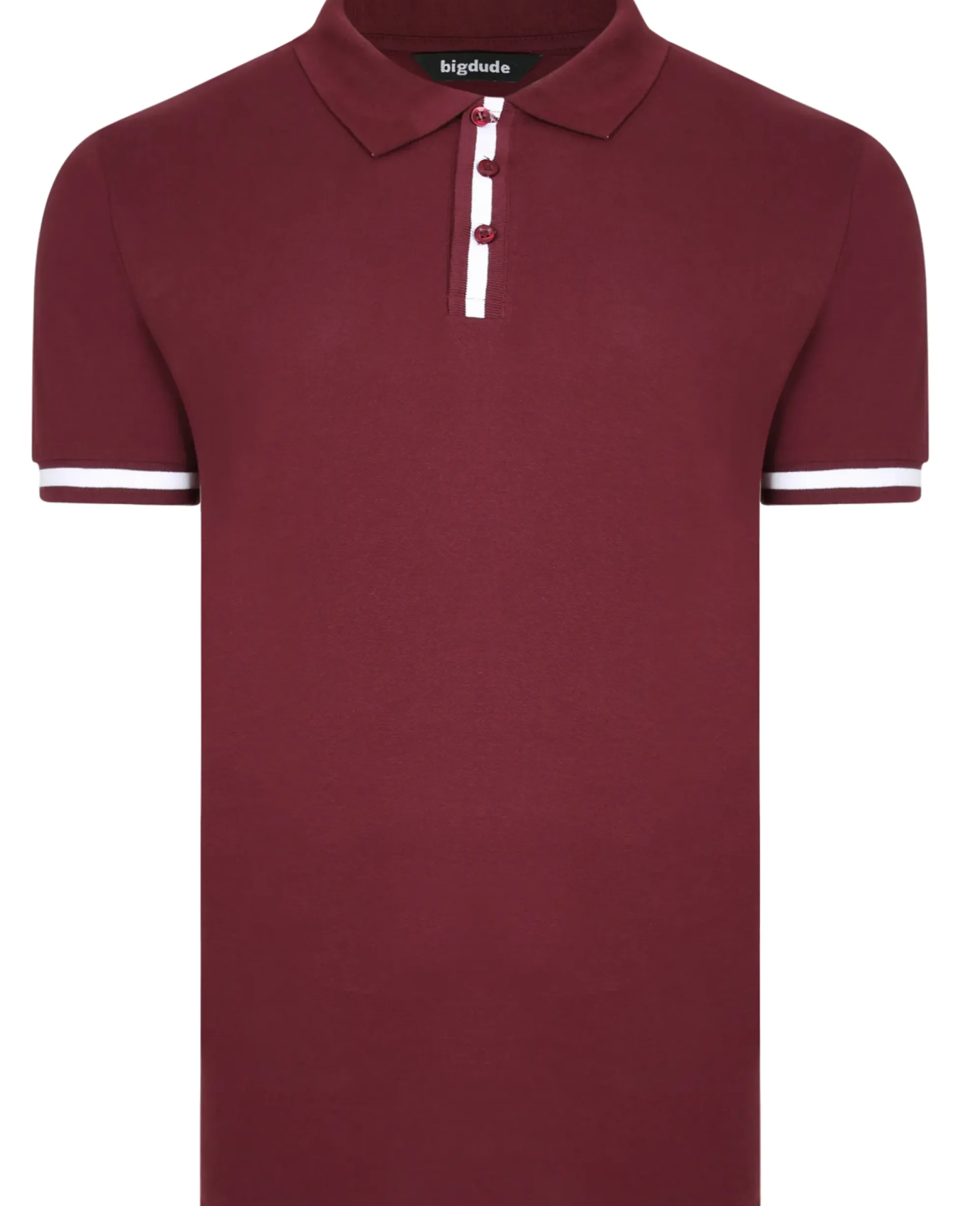 Bigdude Contrast Stripe Placket With Tipped Cuff Polo Shirt Burgundy