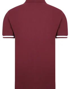 Bigdude Contrast Stripe Placket With Tipped Cuff Polo Shirt Burgundy