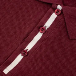 Bigdude Contrast Stripe Placket With Tipped Cuff Polo Shirt Burgundy