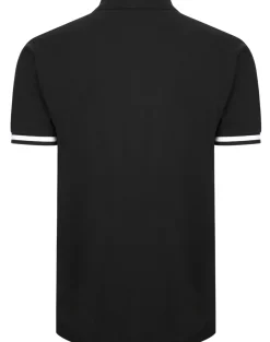 Bigdude Contrast Stripe Placket With Tipped Cuff Polo Shirt Black
