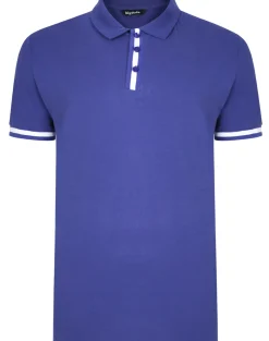 Bigdude Contrast Stripe Placket With Tipped Cuff Polo Shirt Cobalt