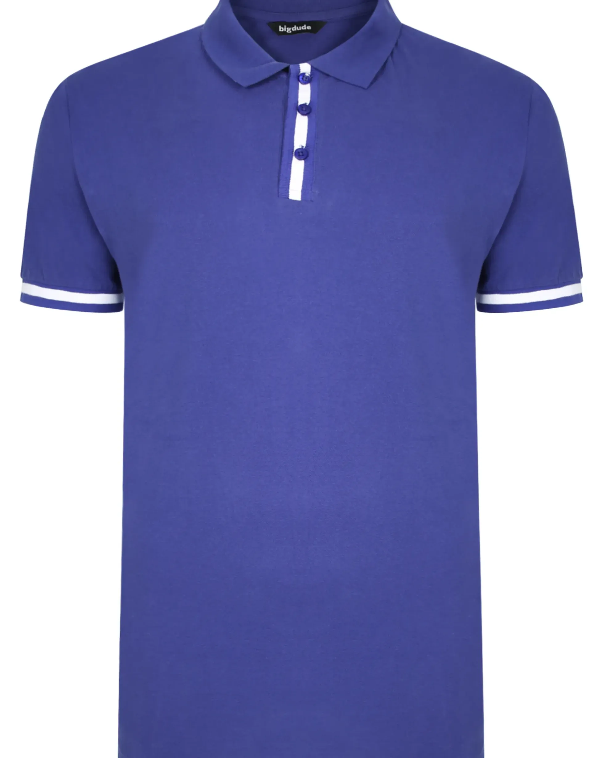 Bigdude Contrast Stripe Placket With Tipped Cuff Polo Shirt Cobalt